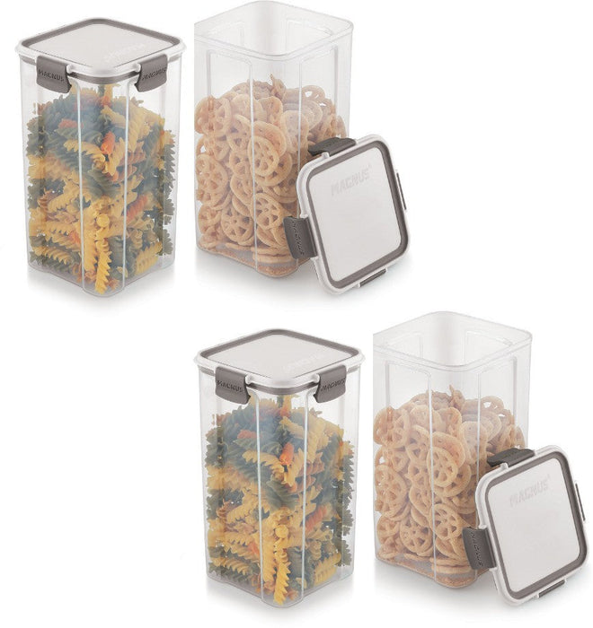 Magnus Modulock Airtight Food Storage See Through Plastic Containers- Set of 2, 1480 ml Each, White & Grey Lid with Clear Bottom