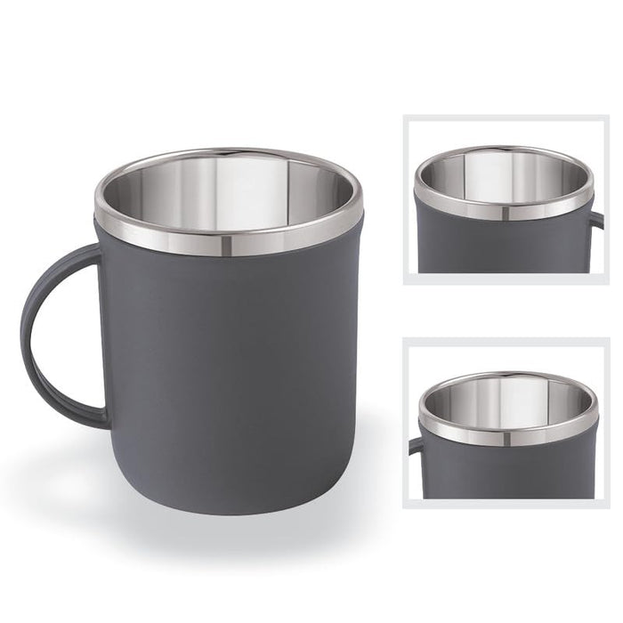 Magnus Espresso Mug | Grey Stainless Steel Coffee Mug 300ML With Lid and Handle | Wide Mouth Mug Keeps Beverages Hot & Cold 300ML (Set of 2 Pcs)