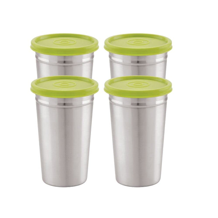 Magnus Easy Lock Tumbler |350 ml| 100% Spill-Proof & Airtight Stainless Steel Tumblers | Suitable for Adults, Kids, and Toddlers|Easy to Handle, Sleek & Poratble. (Pack of 4, Silver, Steel)