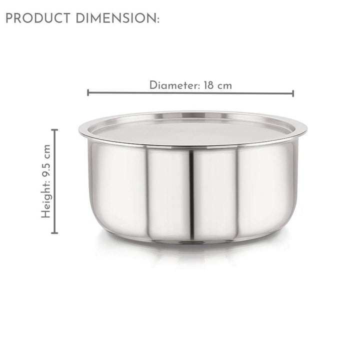 Magnus Triply Stainless Steel Tope with Stainless Steel Lid and Induction Bottom, 18 cm|2.3 L, Silver|Use for Home, Kitchen and Restaurant - Easy to Clean and Dishwasher Oven Safe