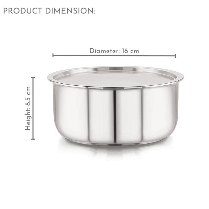 Magnus Triply Stainless Steel Tope with Stainless Steel Lid and Induction Bottom, 16 cm|1.6 L, Silver|Use for Home, Kitchen and Restaurant - Easy to Clean and Dishwasher Oven Safe