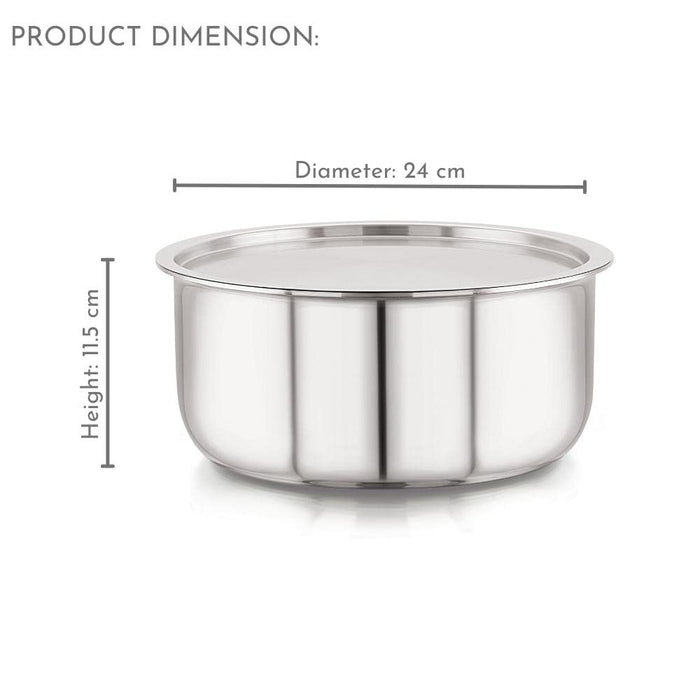 Magnus 24 cm Triply Stainless Steel Top with Lid and Induction Bottom | 5.15 L Capacity | Silver | Ideal for Home, Kitchen, and Restaurant | Easy to Clean | Dishwasher and Oven Safe