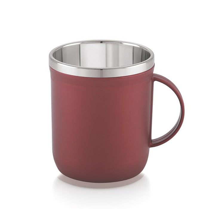 Magnus Espresso Mug | Maroon Stainless Steel Coffee Mug 300ML With Lid and Handle | Wide Mouth Mug Keeps Beverages Hot & Cold 300ML (Set of 2 Pcs)