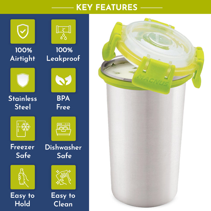 Magnus Stainless Steel Glossy Klip Lock Tumbler with Lid and Straw - 350ml | Leak-Proof & Airtight Tumbler - Ideal for Travel, Office, Kids | Perfect for Juice, Buttermilk