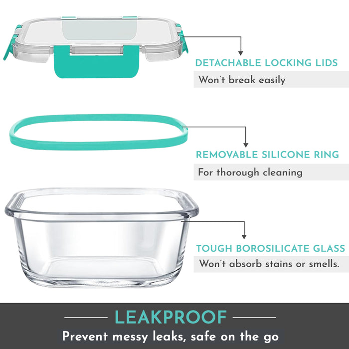 Magnus Glock Solid Glass Lunch Box with Flat Pouch, 2 Square Borosilicate Glass Containers, 640 ML Each