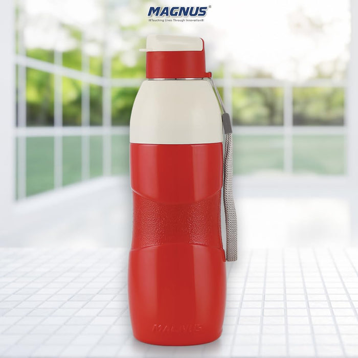 Magnus Quench 600 Sports Water Bottle - Insulated Bottle with Flip Lid, Leakproof Designed Bottle for Summer,Freezer-Friendly,Perfect for Kids & Adults for Office & School (Red, 580ml)