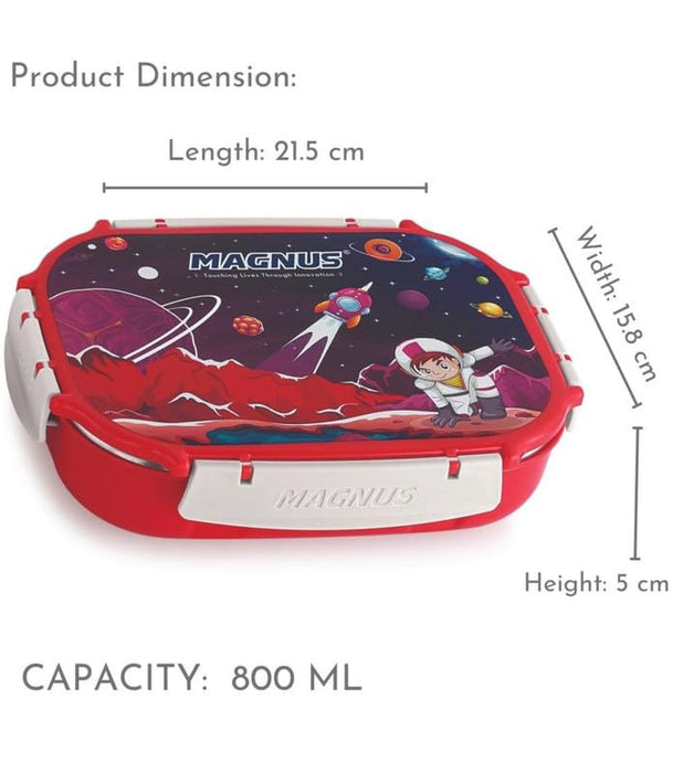 Magnus Spike Kids PP Red Lunchbox - 800ml Stainless Steel Tiffin & 150ml Container | Airtight, Leakproof Lunch Box | Easy Carry for Boys & Girls | Lunch Box for Kids & Office Men