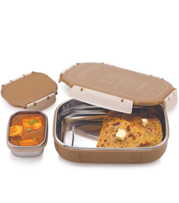 Magnus Spike Lunch Box PP (Brown) - Stainless Steel Lunch Box Set with Leakproof Containers (800ml & 150ml) - Ideal Lunch Box for Kids & Lunch Boxes for Office Men, Women - Airtight & Insulated Design