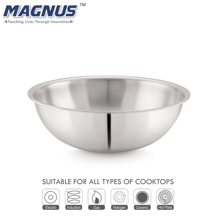 Magnus Stainless Steel Triply Induction Tasla, 180mm, Silver, Steel - Aluminum - Steel TRI PLY Technology, 1.4 Litre