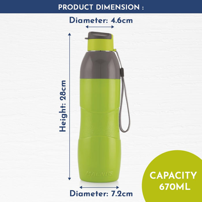 Magnus Quench 800 Sports Water Bottle - Insulated Bottle with Flip Lid, Leakproof Designed Bottle for Summer,Freezer-Friendly,Perfect for Kids & Adults for Office & School (Green, 670ml)