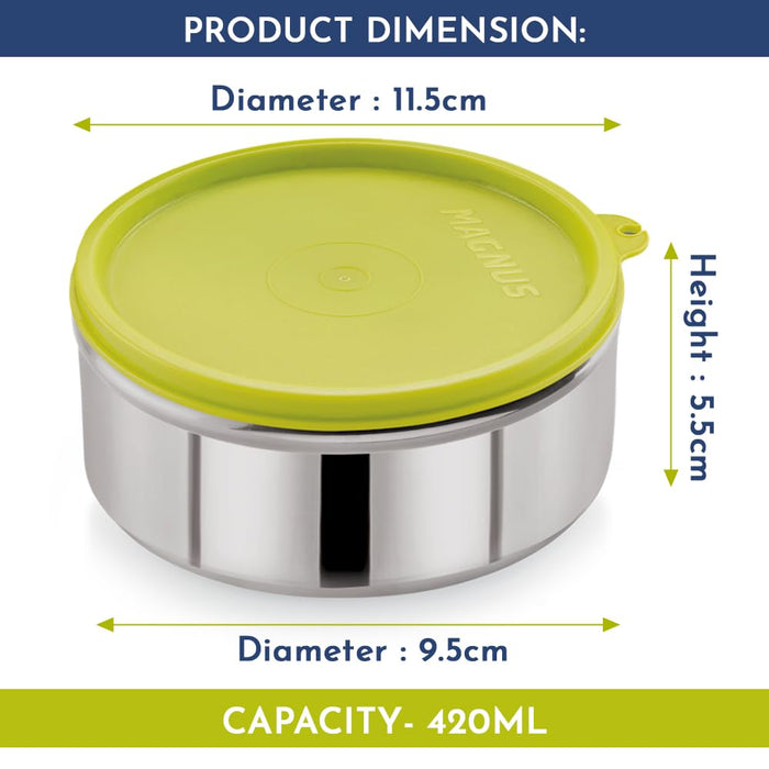 Magnus Stainless Steel Airtight Leakproof Storage Container with Easy Lock, 420ML - Kitchen Accessories Items, Lunch Box, Lunch Boxes for Office Men