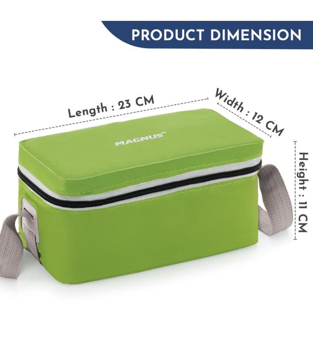 Magnus Fancy 3 Steel Lunch Box Set with Leak-Proof Containers, 3 Compartments, Washable Cover, Stylish Carry Bag - Lunch Box for Kids, Lunch Boxes for Office Men and Women, Safe Design (Green)