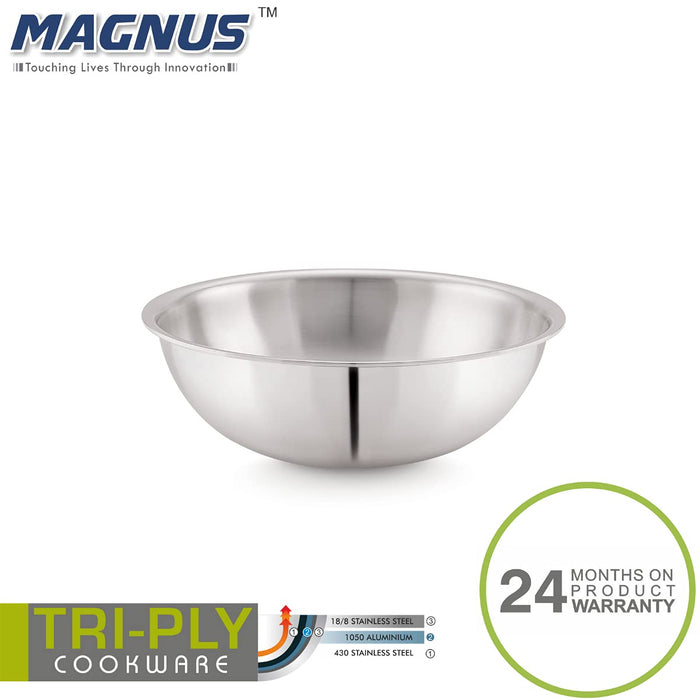 Magnus Stainless Steel Triply Induction Tasla, 180mm, Silver, Steel - Aluminum - Steel TRI PLY Technology, 1.4 Litre