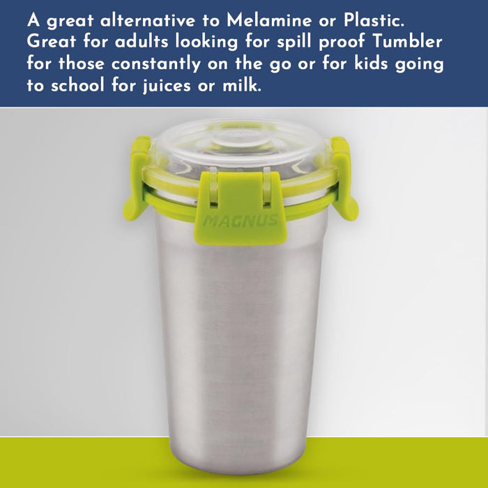 Magnus Stainless Steel Matte Klip Lock Tumbler with Lid and Straw - 350ml | Leak-Proof & Airtight Tumbler - Ideal for Travel, Office, Kids | Perfect for Juice, Buttermilk