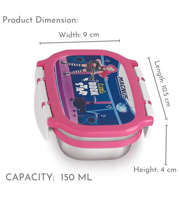 Magnus Spike Kids PP Pink Lunchbox - 800ml Stainless Steel Tiffin & 150ml Container | Airtight, Leakproof Lunch Box | Easy Carry for Boys & Girls | Lunch Box for Kids & Office Men