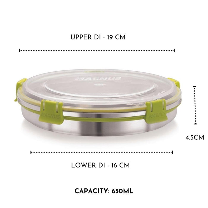 Magnus Klip Lock Stainless Steel Airtight Leakproof Storage Container Set of 4, 650 ml Each – Ideal Kitchen Accessories Items, Lunch Box, Lunch Boxes for Office Men