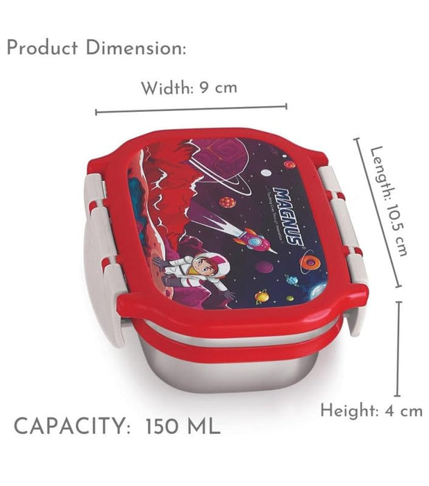 Magnus Spike Kids PP Red Lunchbox - 800ml Stainless Steel Tiffin & 150ml Container | Airtight, Leakproof Lunch Box | Easy Carry for Boys & Girls | Lunch Box for Kids & Office Men