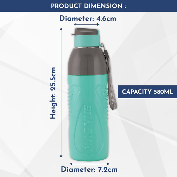 Magnus HyDrive 600 Sports Water Bottle - Insulated Bottle with Flip Lid, Leakproof Designed Bottle for Summer,Freezer-Friendly,Perfect for Kids & Adults for Office & School (Teal Blue, 580ml)