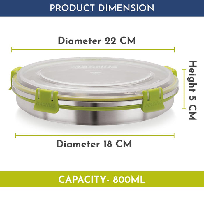 Magnus Klip Lock Stainless Steel Airtight Leakproof Storage Container Set of 6, 800 ML Each - Kitchen Accessories Items, Ideal Lunch Box, Perfect Lunch Boxes for Office Men