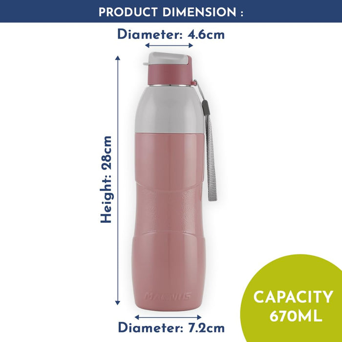 Magnus Quench 800 Sports Water Bottle - Insulated Bottle with Flip Lid, Leakproof Designed Bottle for Summer,Freezer-Friendly,Perfect for Kids & Adults for Office & School (Pink, 670ml)