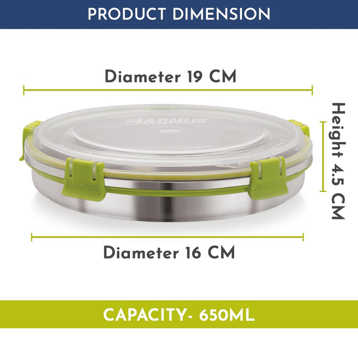 Magnus Klip Lock Stainless Steel Airtight Leakproof Storage Container Set of 2, 650 ml Each - Premium Kitchen Accessories Items, Ideal Lunch Box for Office Men, Durable Lunch Boxes