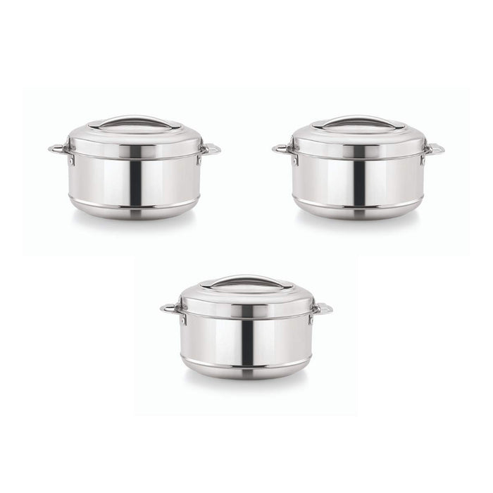 Magnus Rio Hot & Cold Double Walled Stainless Steel Casserole with Lid|Silver |PU Insulated | Hygiene | Odourless | Stylish Design | Versatile Use for storing Rice-Gravy-Roti - Set of 3 (1000 ml Each)