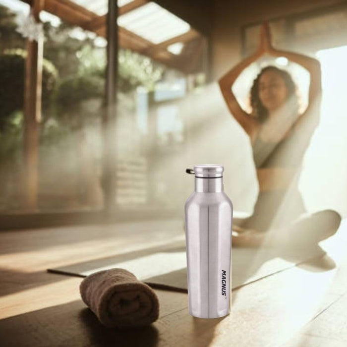 Magnus Sporty Single Walled Stainless Steel Water Bottle for School/Office/Picnic, Silver, 900 ml (Set of 2)