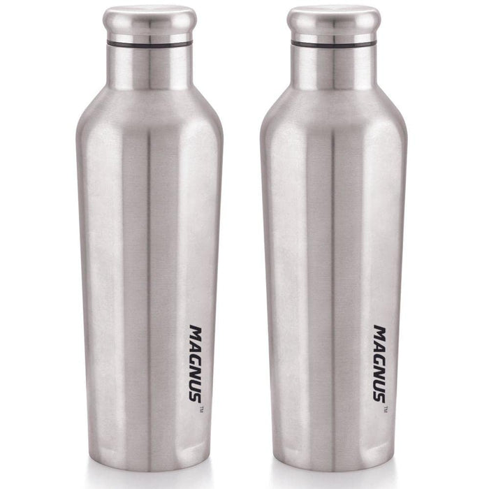 Magnus Sporty Single Walled Stainless Steel Water Bottle for School/Office/Picnic, Silver, 900 ml (Set of 2)