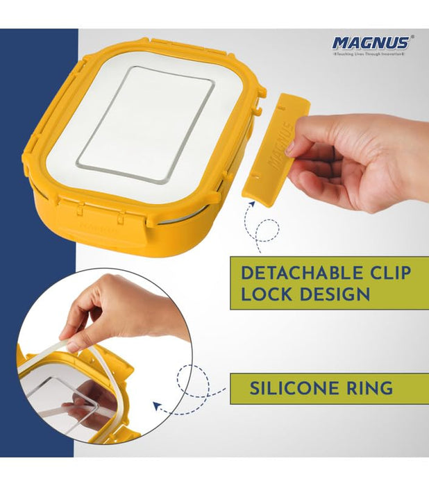 Magnus Spike Lunch Box SP (Yellow) - Stainless Steel Office Lunchbox Set with 800ml & 150ml Leakproof Containers for Men, Women, Kids - Ideal Tiffin for School, Picnic, Airtight & Insulated Design