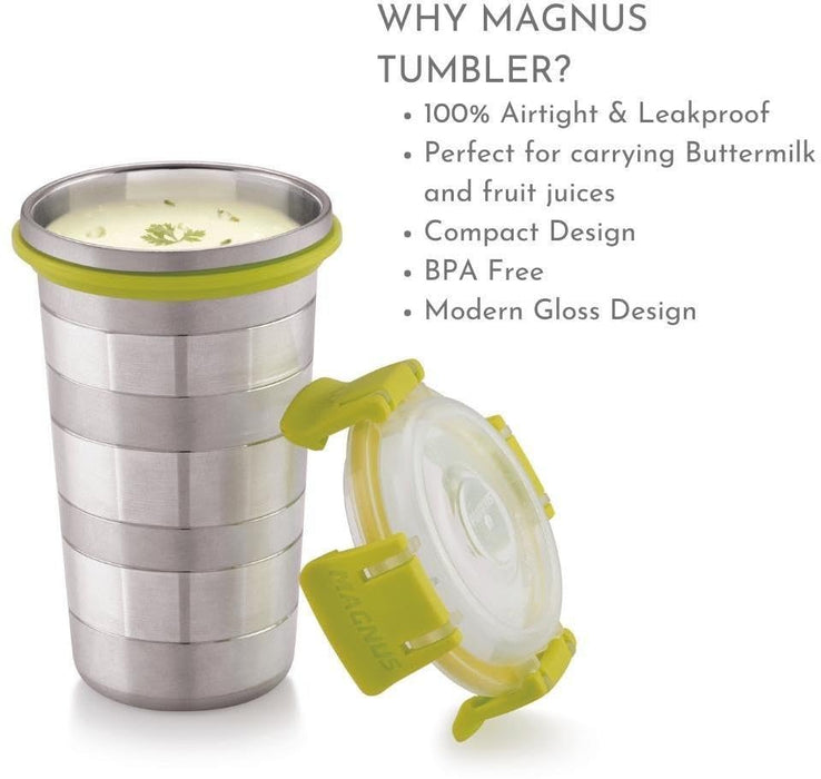 Magnus Stainless Steel Matte Klip Lock Tumbler |350ml | Leak-Proof & Airtight Tumbler with Lid - Perfect for Travel, Office, and Kids | Ideal for Juice, Lassi, Buttermilk |Sleek & Portable