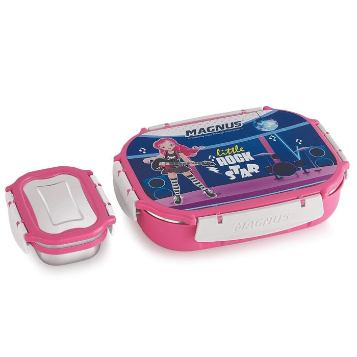 Magnus Spike Kids SP Pink Lunchbox - 800ml Stainless Steel Tiffin & 150ml Container | Airtight, Leakproof Lunch Box | Easy Carry for Boys & Girls | Lunch Box for Kids & Office Men