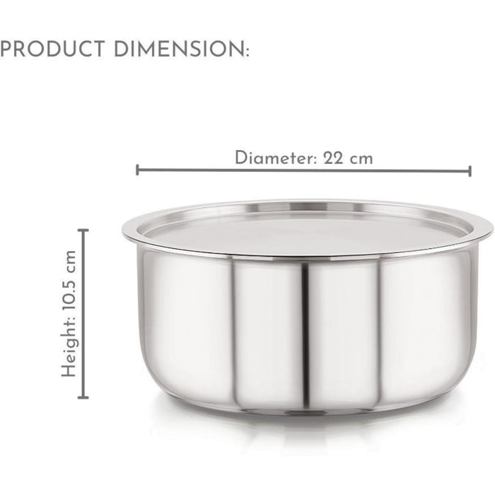 Magnus Triply Stainless Steel Tope with Induction Bottom Tope with Lid 4.15 L capacity 22 cm diameter