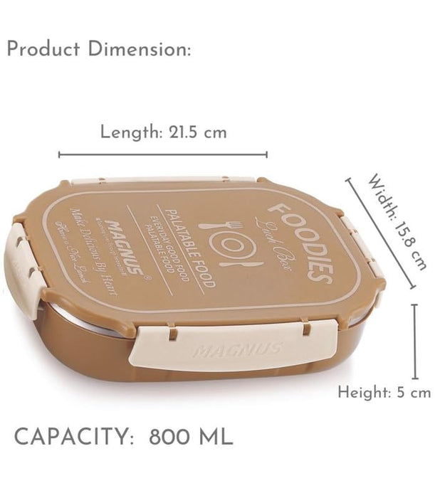 Magnus Spike Lunch Box PP (Brown) - Stainless Steel Lunch Box Set with Leakproof Containers (800ml & 150ml) - Ideal Lunch Box for Kids & Lunch Boxes for Office Men, Women - Airtight & Insulated Design