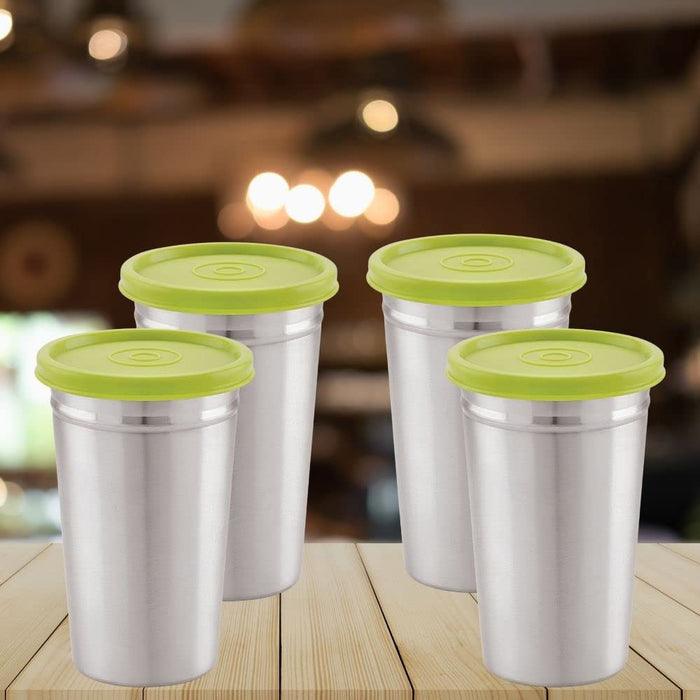 Magnus Easy Lock Tumbler |350 ml| 100% Spill-Proof & Airtight Stainless Steel Tumblers | Suitable for Adults, Kids, and Toddlers|Easy to Handle, Sleek & Poratble. (Pack of 4, Silver, Steel)