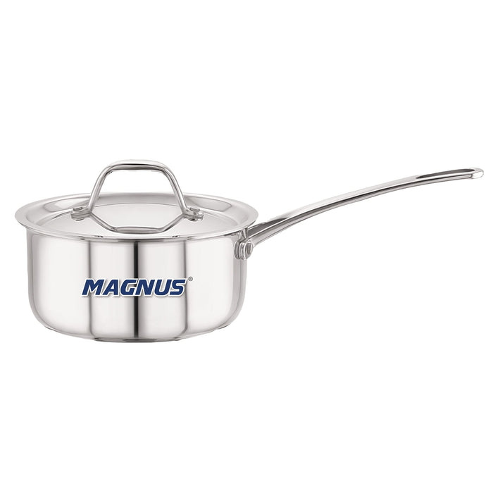 Magnus Triply Stainless Steel Sauce Pan with Stainless Steel Lid and Induction Bottom, 18 cm|2.2 L, Silver|Use for Home, Kitchen and Restaurant - Easy to Clean and Dishwasher Oven Safe