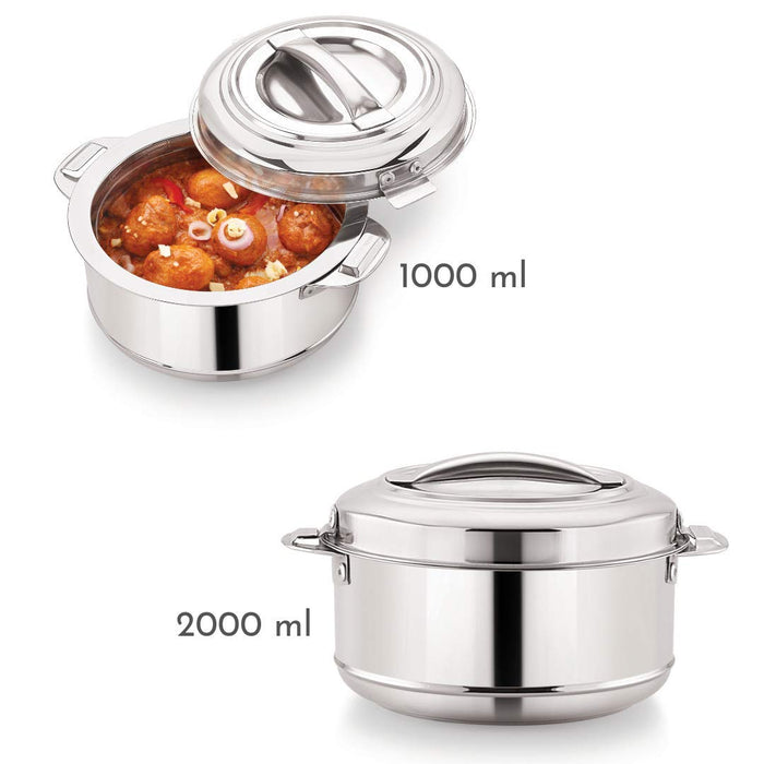 Magnus Rio Stainless Steel Casserole with Stainless Steel Lid - Set of 2 (1000ml,2000 ml)