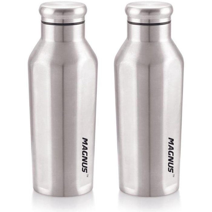 Magnus Sporty Single Wall Stainless Steel Bottle for Men & Women(BPA Free, Leakproof) 550 ml Bottle (Pack of 2, Silver, Steel)