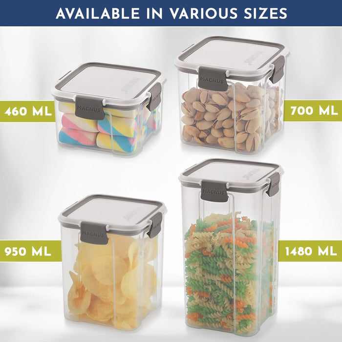 Magnus Modulock Airtight Food Kitchen Storage Container with Detachable Clip Lock | White & Grey Lid | Ultra Clear Transparent Containers | Stackable | Break Resistant | Set of 2 - 460 ml Each