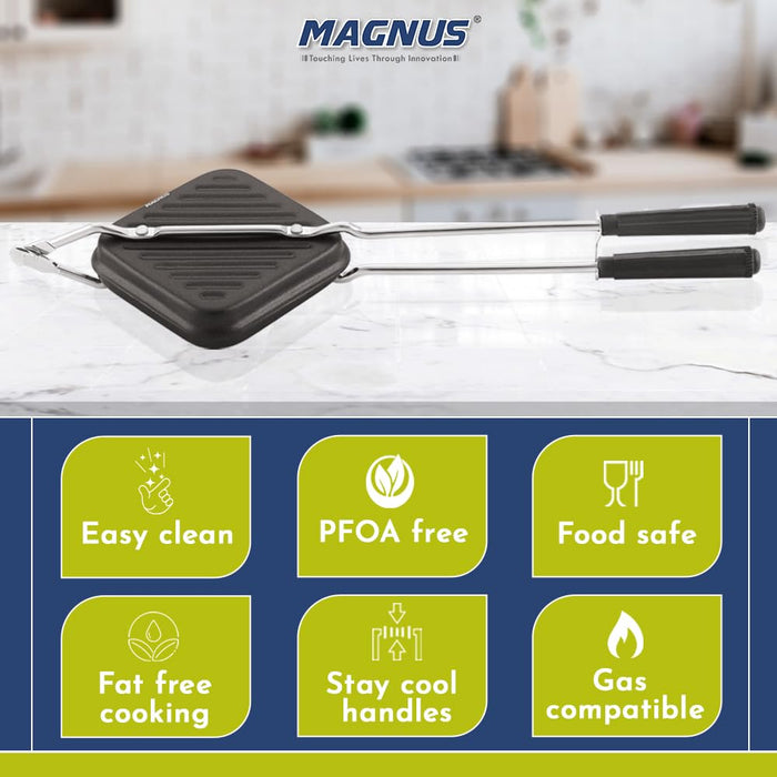 Magnus Non-Stick Crunchy Sandwich Toaster with Durable Aluminum Build, Ideal for Gas and Induction, Comes with an Ergonomic Bakelite Handle for Easy Grip