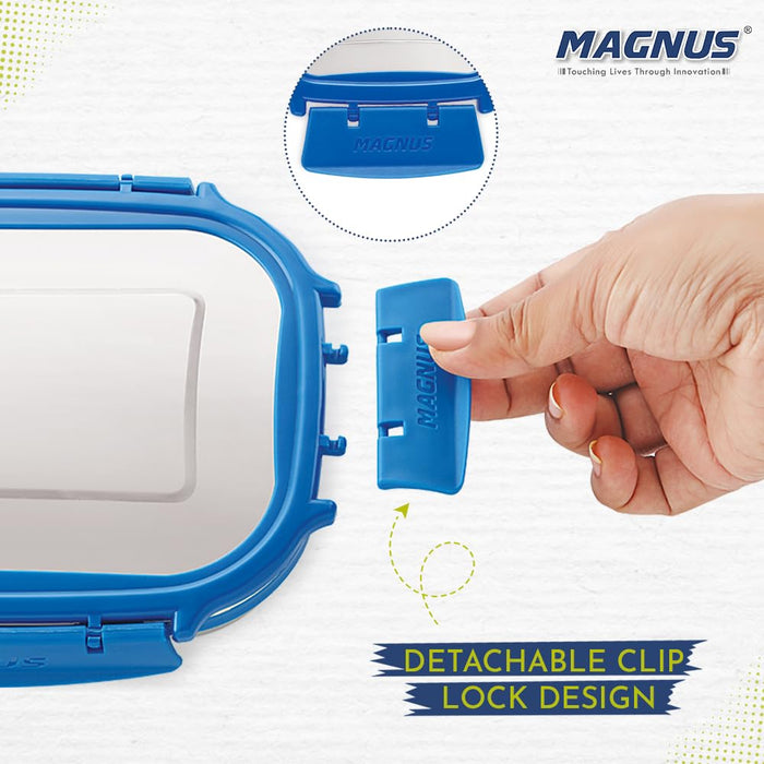 Magnus Bolt Deluxe Stainless Steel Lunch Box - Airtight & Leak Proof Tiffin, 2 Containers (800ml & 150ml), Ideal Lunch Box for Kids, Lunch Boxes for Office Men, Women & Picnic, Blue