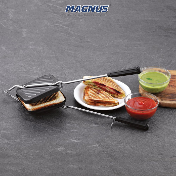 Magnus Non-Stick Crunchy Sandwich Toaster with Durable Cast Iron Build, Ideal for Gas and Induction, Comes with an Ergonomic Bakelite Handle for Easy Grip