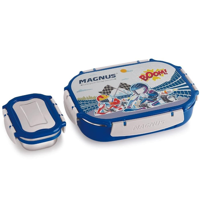 Magnus Spike Kids SP Blue Lunchbox - 800ml Stainless Steel Tiffin & 150ml Container | Airtight, Leakproof Lunch Box | Easy Carry for Boys & Girls | Lunch Box for Kids & Office Men