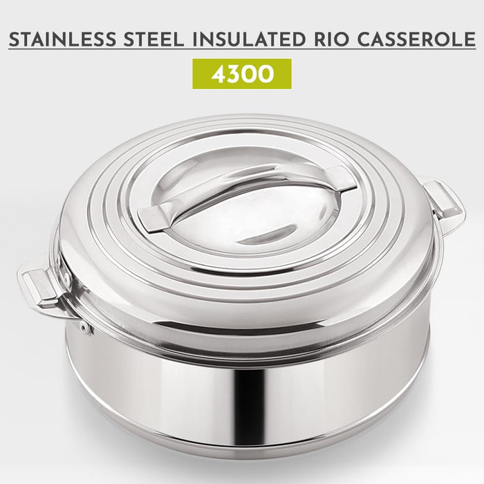 Magnus Rio Hot & Cold Double Walled Stainless Steel Casserole with Lid 3000 ML,Silver | PU Insulated | Hot & Cold | Hygiene | Odourless | Stylish Design | Versatile Use for storing Rice-Gravy-Roti