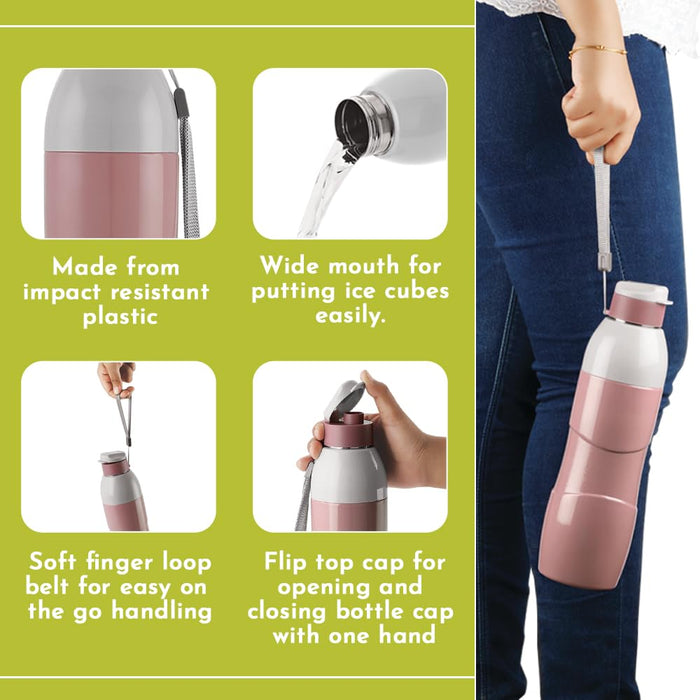 Magnus Quench 800 Sports Water Bottle - Insulated Bottle with Flip Lid, Leakproof Designed Bottle for Summer,Freezer-Friendly,Perfect for Kids & Adults for Office & School (Pink, 670ml)