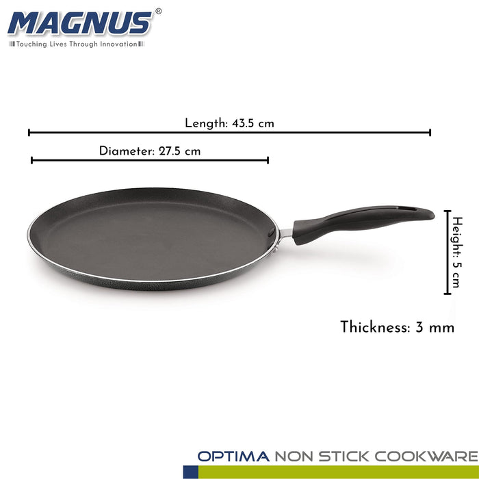 Magnus Optima Non-Stick Aluminum Dosa/Roti Tawa, Gas Stove Compatible,275 mm, 3 mm Thickness, (Grey & Black)