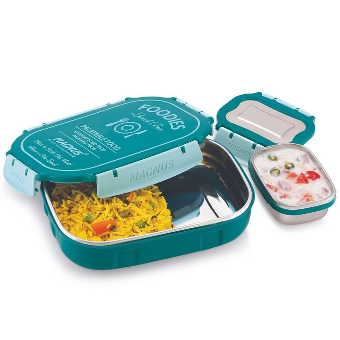 Magnus Spike Lunch Box SP (Blue) - Stainless Steel Lunch Box Set with Leakproof Containers (800ml & 150ml) - Ideal Lunch Box for Kids & Lunch Boxes for Office Men, Women - Airtight & Insulated Design