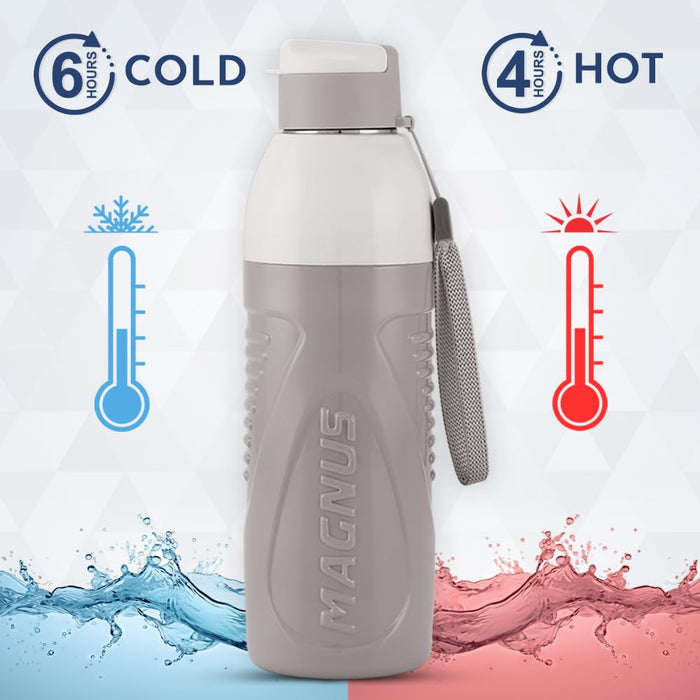 Magnus HyDrive 600 Sports Water Bottle - Insulated Bottle with Flip Lid, Leakproof Designed Bottle for Summer,Freezer-Friendly,Perfect for Kids & Adults for Office & School (Grey, 580ml)