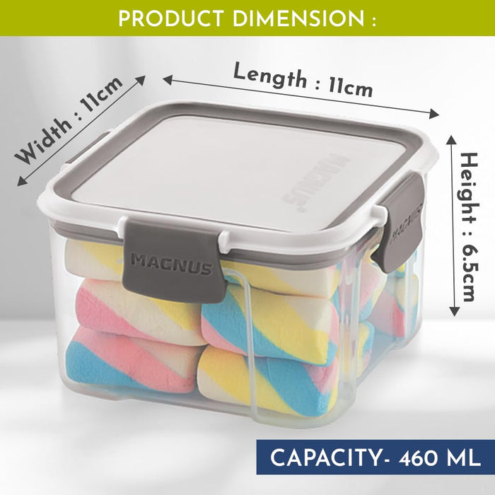 Magnus Modulock Airtight Food Kitchen Storage Container with Detachable Clip Lock | White & Grey Lid | Ultra Clear Transparent Containers | Stackable | Break Resistant | Set of 2 - 460 ml Each