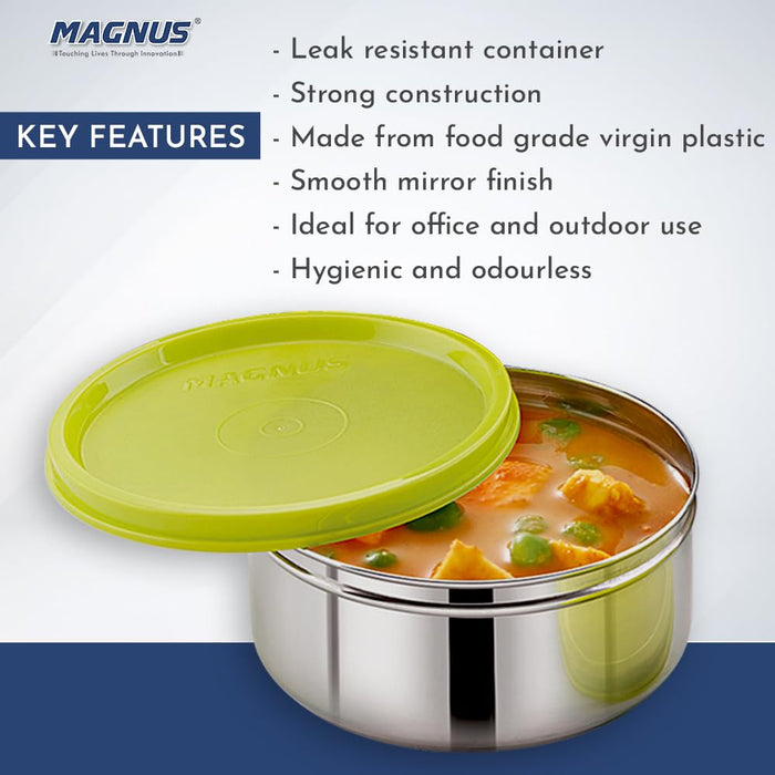 Magnus Stainless Steel Airtight Leakproof Storage Container with Easy Lock, 420ML - Kitchen Accessories Items, Lunch Box, Lunch Boxes for Office Men