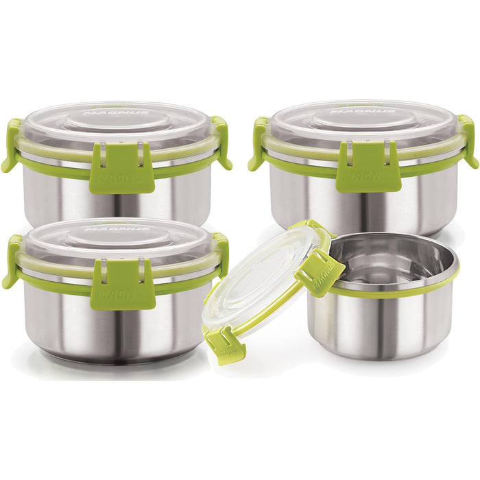 Magnus Klip Lock Stainless Steel Airtight Leakproof Storage Container, Set of 4, 300 ML Each - Ideal Kitchen Accessories Items, Lunch Box, Lunch Boxes for Office Men